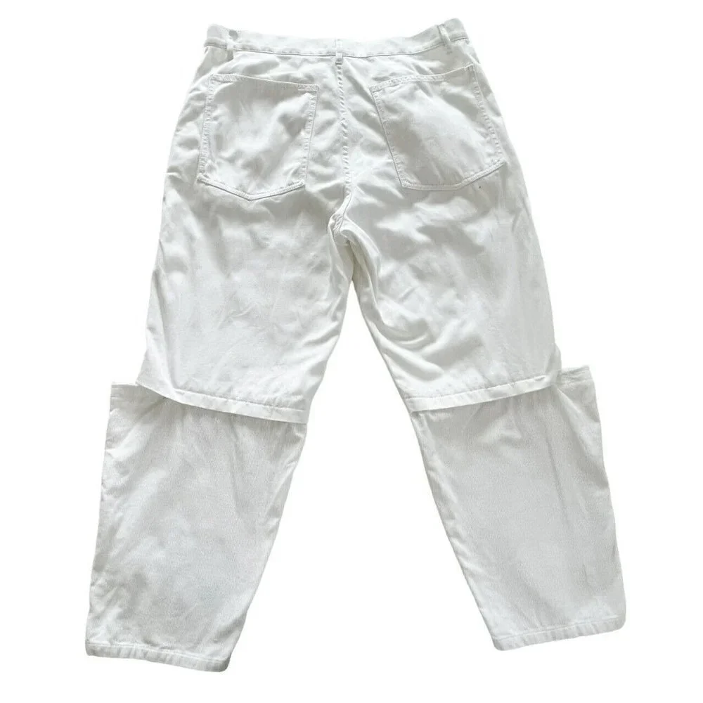 Comme Des Garcons Shirt Men's Sz L White Cotton & Corduroy Pants Torn Knees